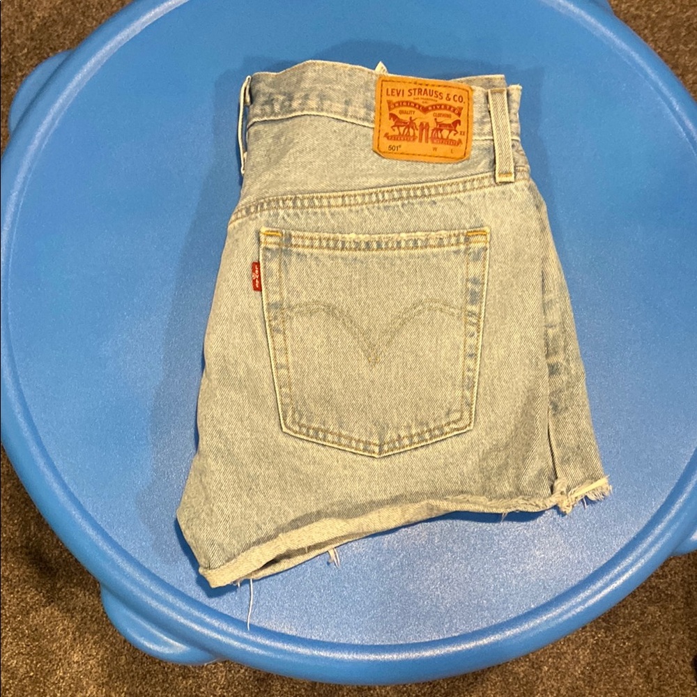 Levi's Classic 501 Light Blue Destroyed Denim Cutoff Jean Shorts